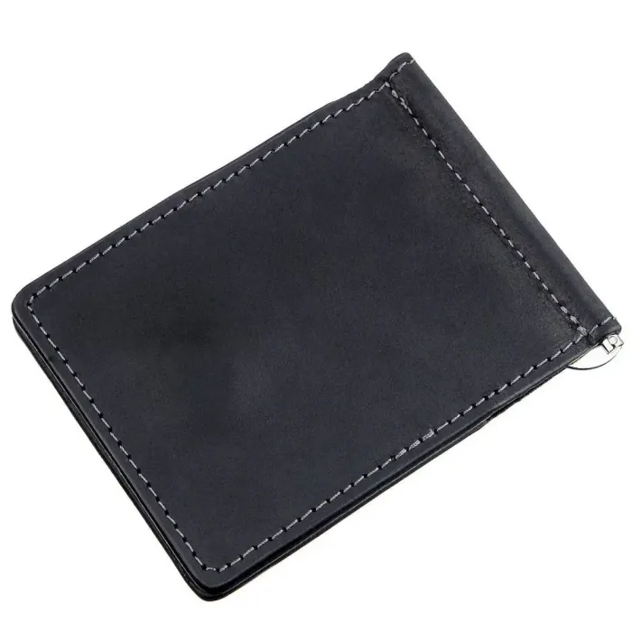 Компактний затискач для грошей вінтажний GRANDE PELLE 11199 Чорний