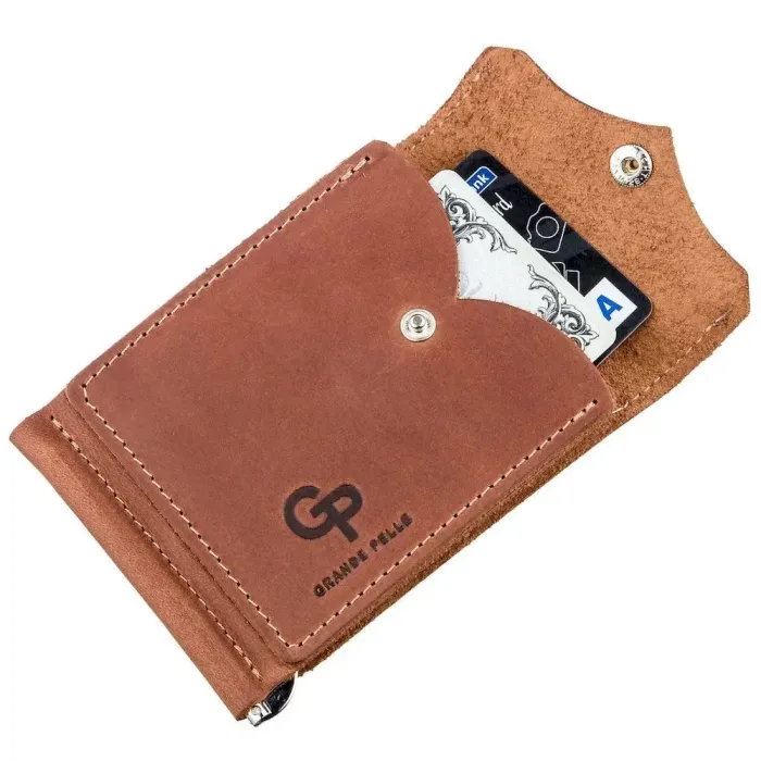 Компактний затискач для грошей вінтажний GRANDE PELLE 11239 Рудий