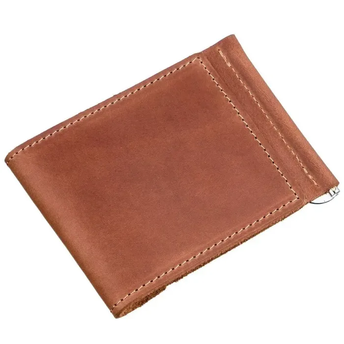 Компактний затискач для грошей вінтажний GRANDE PELLE 11239 Рудий