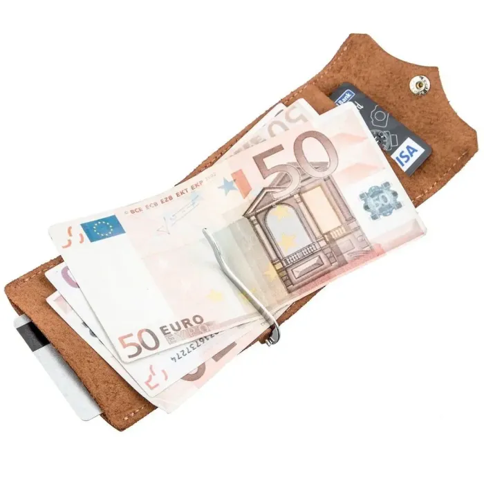 Компактний затискач для грошей вінтажний GRANDE PELLE 11239 Рудий