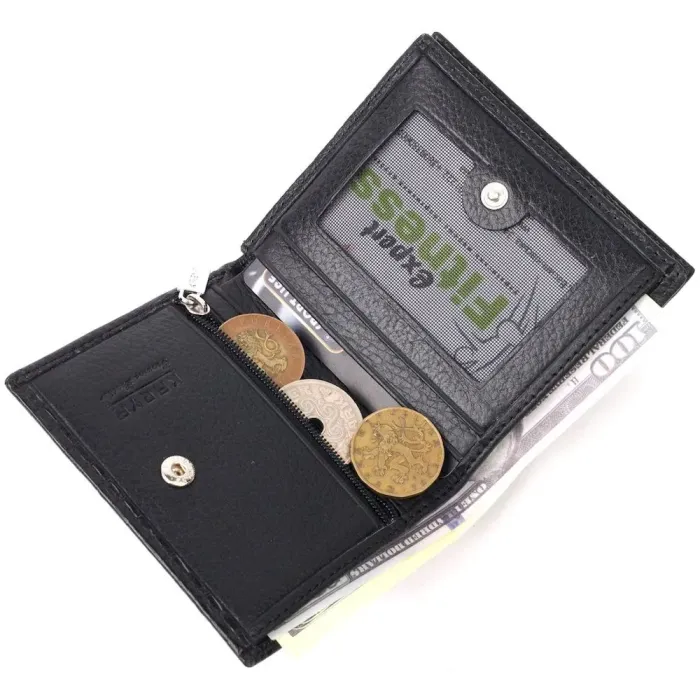 Компактний жіночий гаманець із фактурної шкіри під рептилію KARYA 21118 Чорний