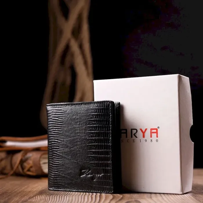 Компактний жіночий гаманець із фактурної шкіри під рептилію KARYA 21118 Чорний