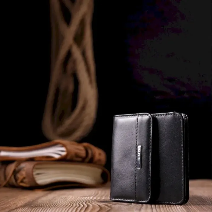 Компактний жіночий гаманець із гладкої натуральної шкіри KARYA 21122 Чорний