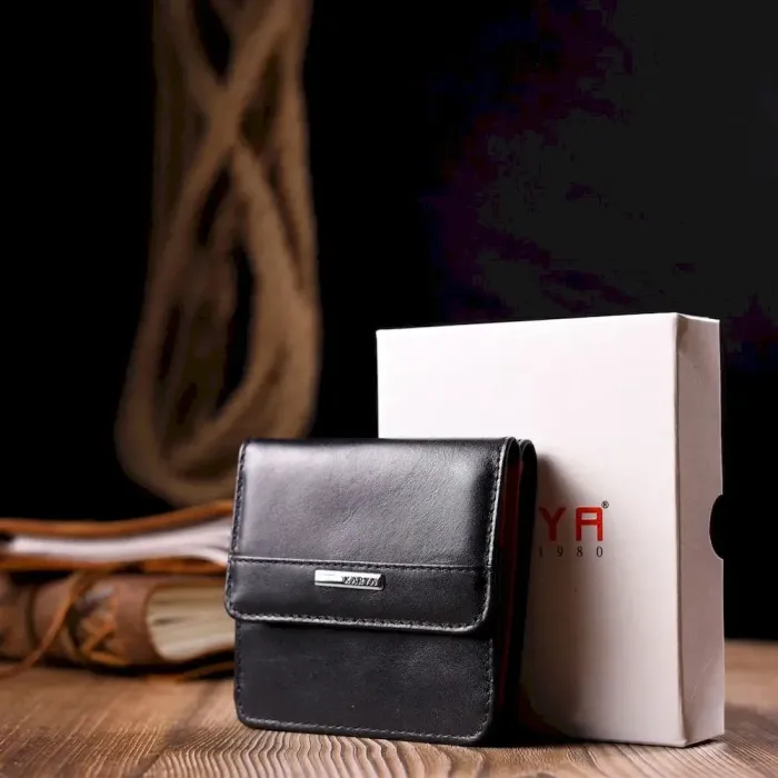 Компактний жіночий гаманець із гладкої натуральної шкіри KARYA 21122 Чорний