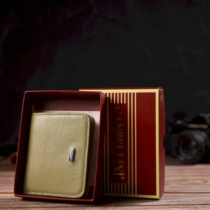 Компактний жіночий гаманець із натуральної шкіри флотар CANPELLINI 21793 Оливковий