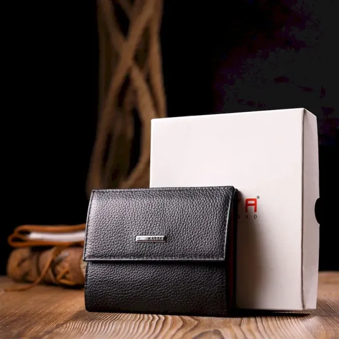 Компактный женский кошелек на магните из натуральной кожи KARYA 21185 Черный