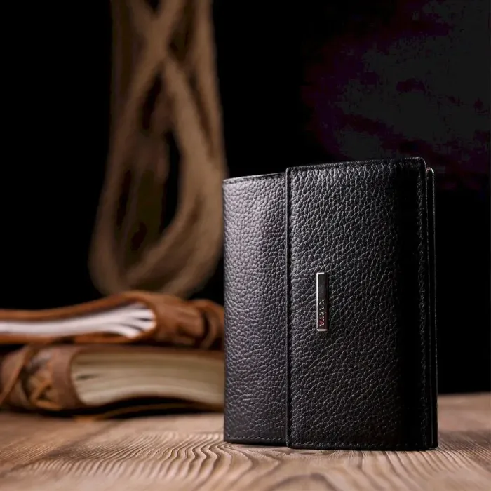 Компактный женский кошелек на магните из натуральной кожи KARYA 21185 Черный