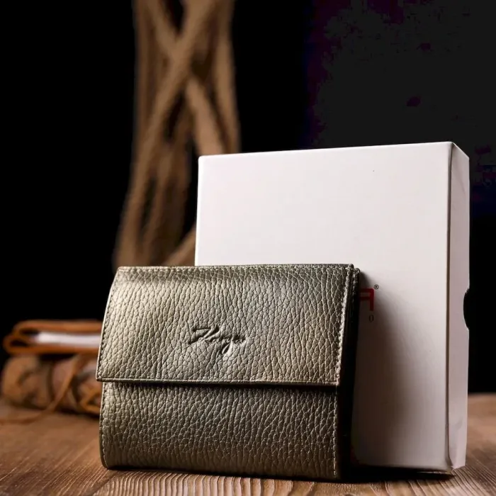 Компактный женский кошелек на магните из натуральной кожи KARYA 21188 Оливковый