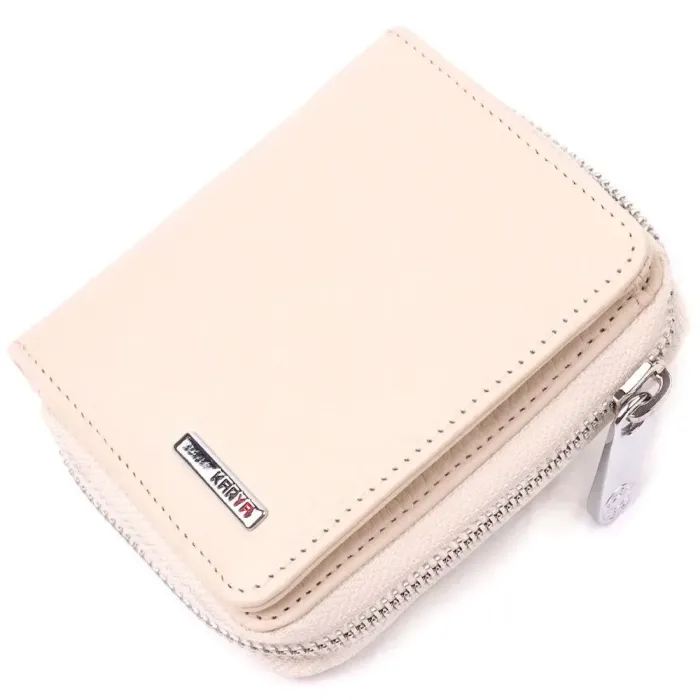 Компактний жіночий гаманець із монетницею на блискавці з натуральної шкіри KARYA 21409 Молочний