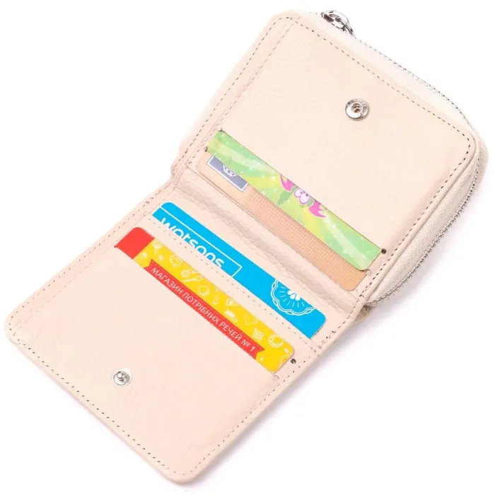 Компактний жіночий гаманець із монетницею на блискавці з натуральної шкіри KARYA 21409 Молочний