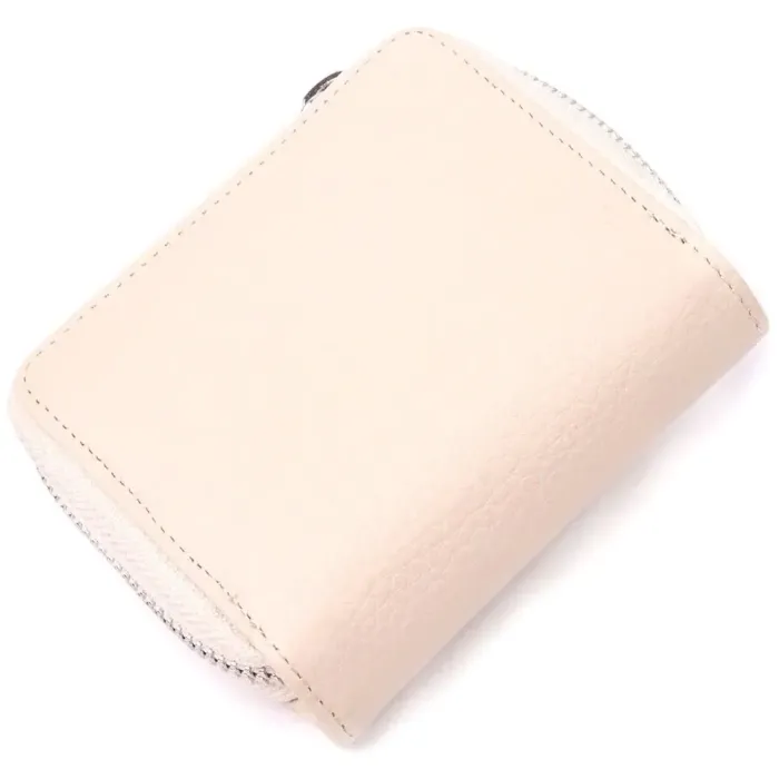 Компактний жіночий гаманець із монетницею на блискавці з натуральної шкіри KARYA 21409 Молочний
