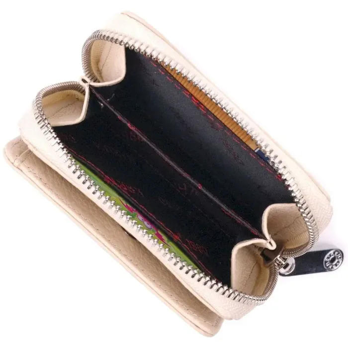 Компактний жіночий гаманець із монетницею на блискавці з натуральної шкіри KARYA 21409 Молочний