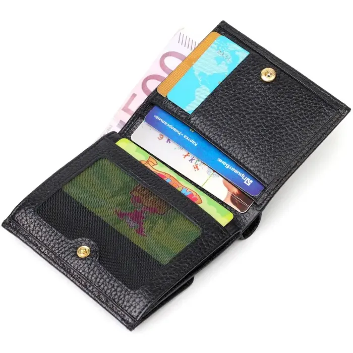 Компактний жіночий гаманець із місткою монетницею на кнопці з натуральної шкіри Tony Bellucci 22010 Чорний