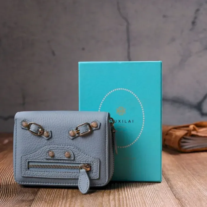 Компактный женский кожаный кошелек Guxilai 19421 Голубой