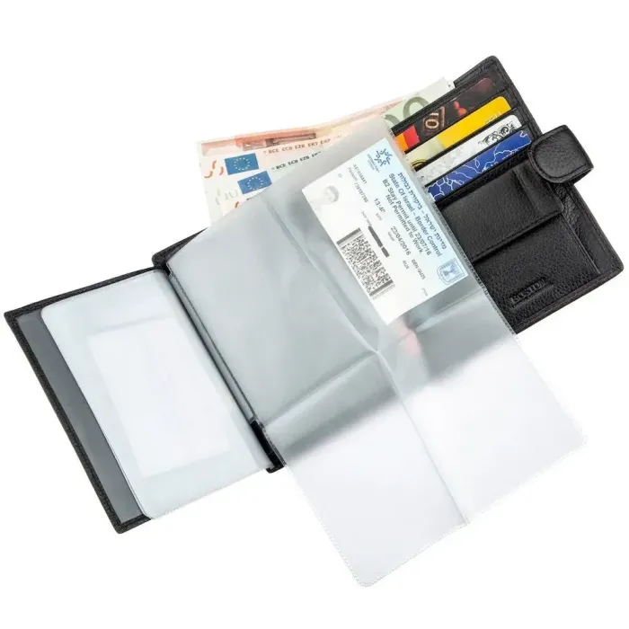 Кожаное мужское портмоне на кнопке Boston 18822 Черный