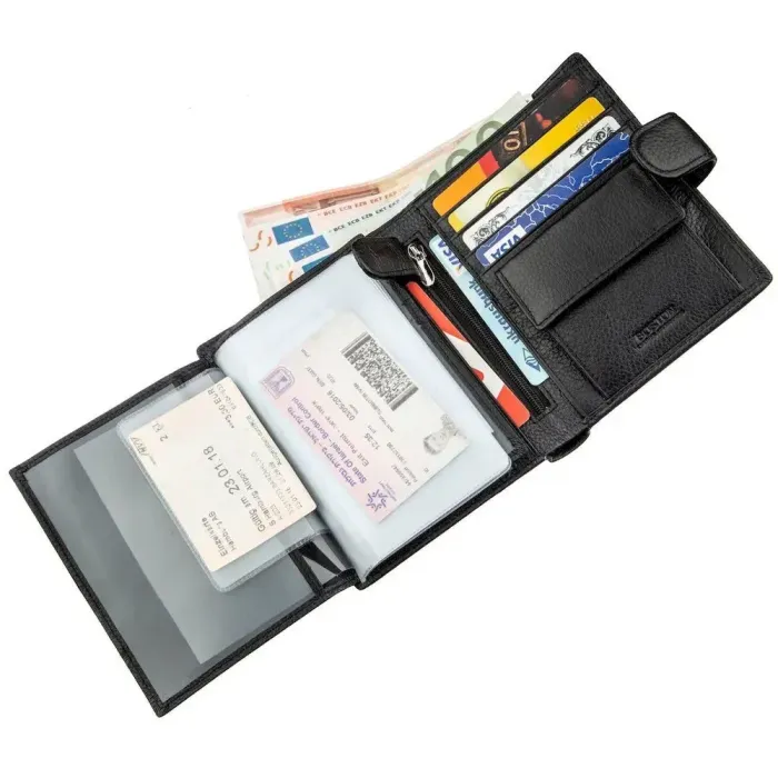 Кожаное мужское портмоне на кнопке Boston 18822 Черный