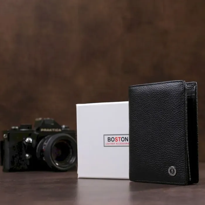 Чоловічий шкіряний гаманець з монетницею Boston 18826 Чорний