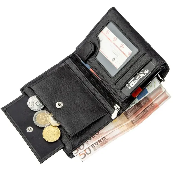 Чоловічий шкіряний гаманець з монетницею Boston 18826 Чорний