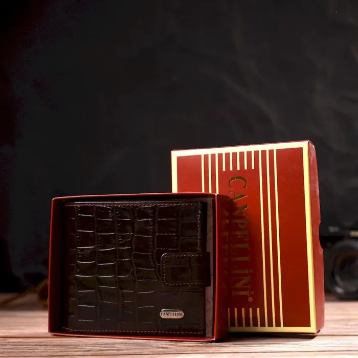 Кошелек для мужчин горизонтального формата из натуральной кожи с тиснением под крокодила CANPELLINI 21770 Коричневый