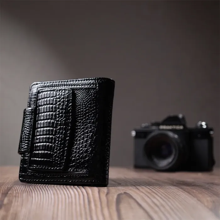 Гаманець для жінок середнього розміру з натуральної шкіри шкіри ST Leather 22686 Чорний