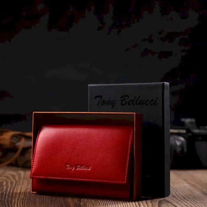 Кошелек для женщин в три сложения из натуральной кожи Tony Bellucci 22038 Красный