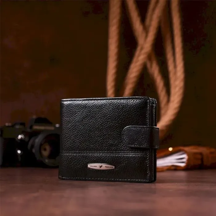 Кошелек горизонтальный мужской кожаный TAILIAN 19003 Черный
