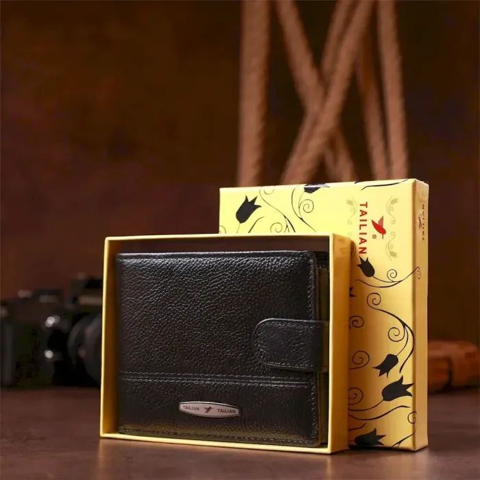 Кошелек горизонтальный мужской кожаный TAILIAN 19003 Черный