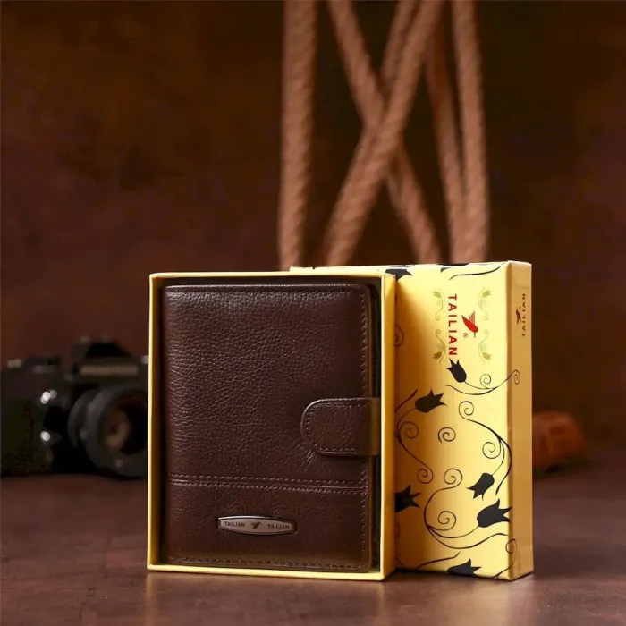 Кошелек горизонтальный мужской кожаный TAILIAN 19003 Черный