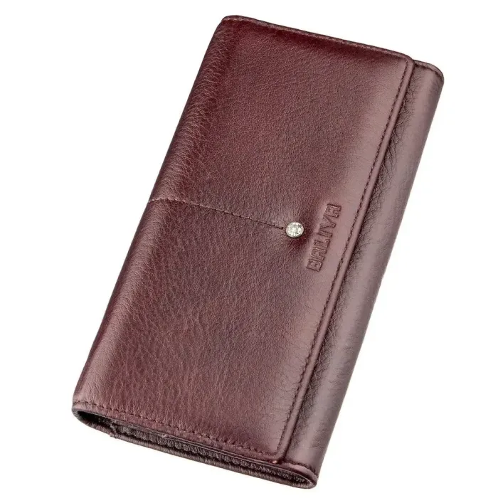 Гаманець горизонтальний зі стразом жіночий шкіряний BALIYA 18975 Коричневий