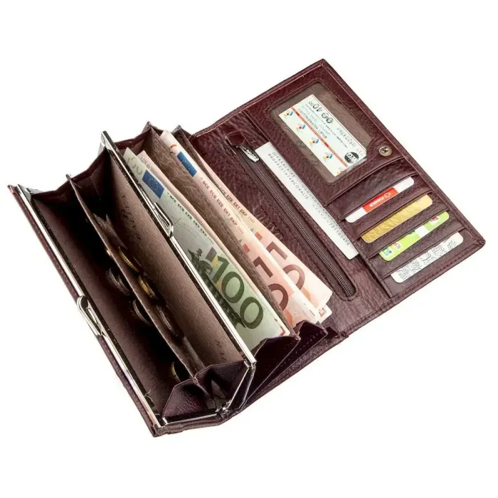 Гаманець горизонтальний зі стразом жіночий шкіряний BALIYA 18975 Коричневий