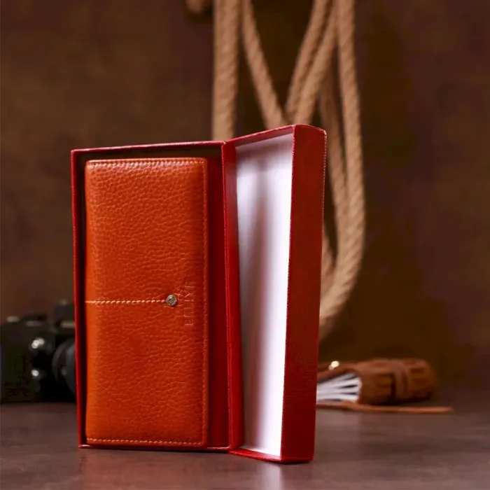 Гаманець горизонтальний зі стразом жіночий шкіряний BALIYA 18976 Помаранчевий