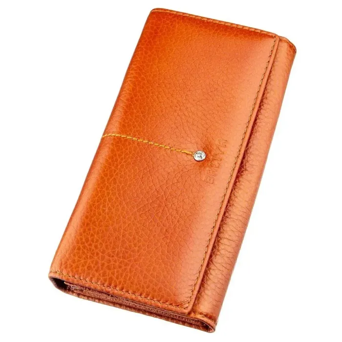 Гаманець горизонтальний зі стразом жіночий шкіряний BALIYA 18976 Помаранчевий