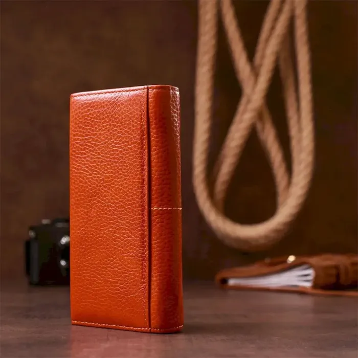 Гаманець горизонтальний зі стразом жіночий шкіряний BALIYA 18976 Помаранчевий