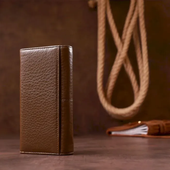 Гаманець горизонтальний зі стразом жіночий шкіряний BALIYA 18977 Коричневий