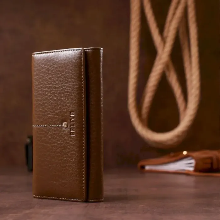 Гаманець горизонтальний зі стразом жіночий шкіряний BALIYA 18977 Коричневий