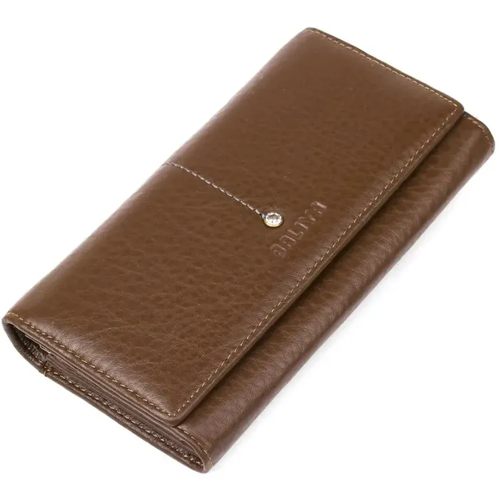 Гаманець горизонтальний зі стразом жіночий шкіряний BALIYA 18977 Коричневий