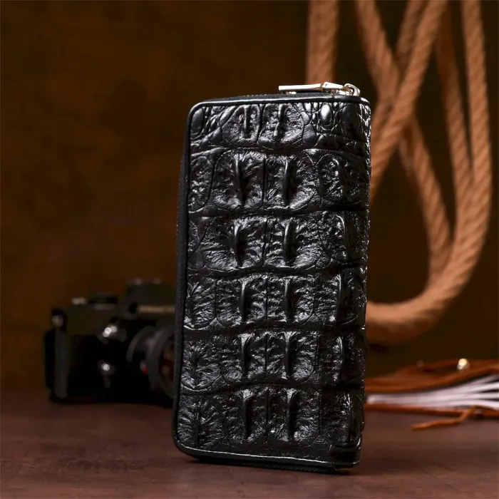 Гаманець-клатч CROCODILE LEATHER 18012 із натуральної шкіри крокодила Чорний
