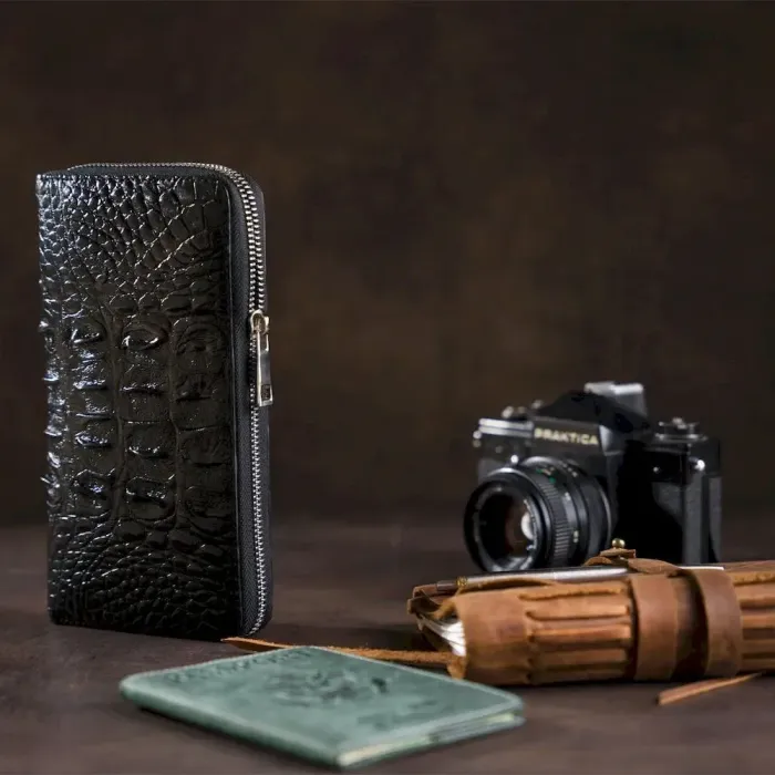 Кошелек-клатч из натуральной кожи крокодила CROCODILE LEATHER 18016 Черный
