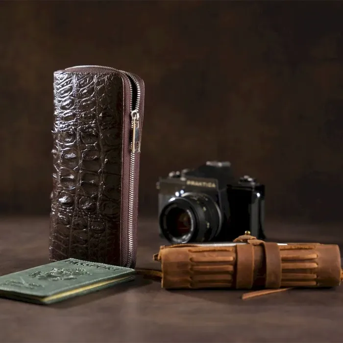 Кошелек-клатч из натуральной кожи крокодила CROCODILE LEATHER 18017 Коричневый