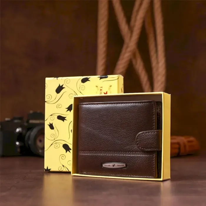 Гаманець компактний чоловічий шкіряний флотар TAILIAN 19010 Коричневий