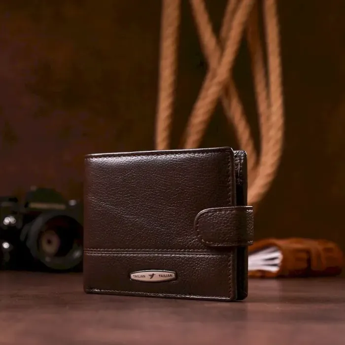 Гаманець компактний чоловічий шкіряний флотар TAILIAN 19010 Коричневий