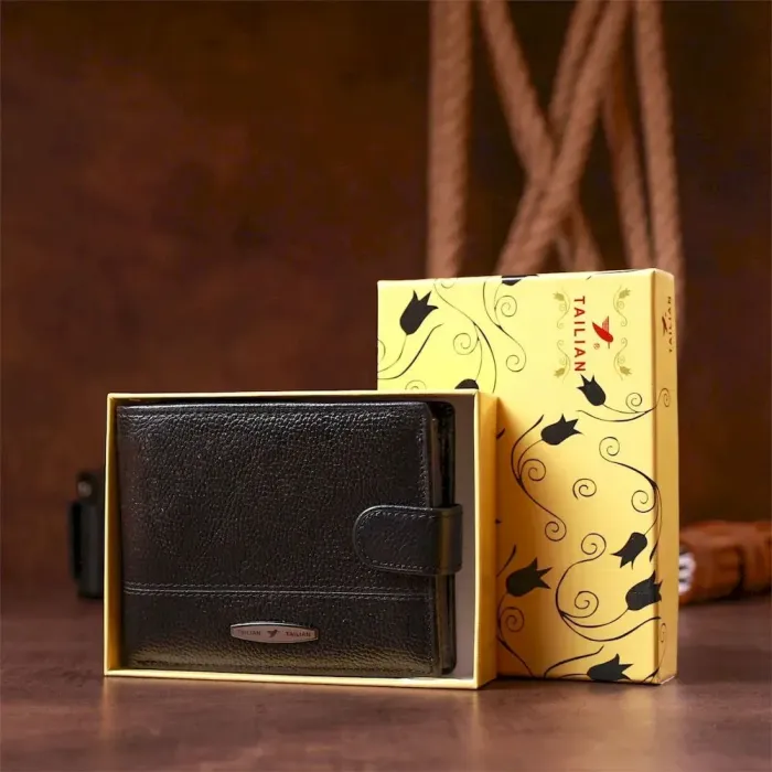 Гаманець чоловічий шкіряний флотар TAILIAN 18994 Чорний