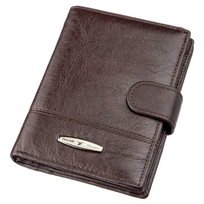 Гаманець чоловічий шкіряний із вбудованою обкладинкою для паспорта TAILIAN 18993 Темно-коричневий