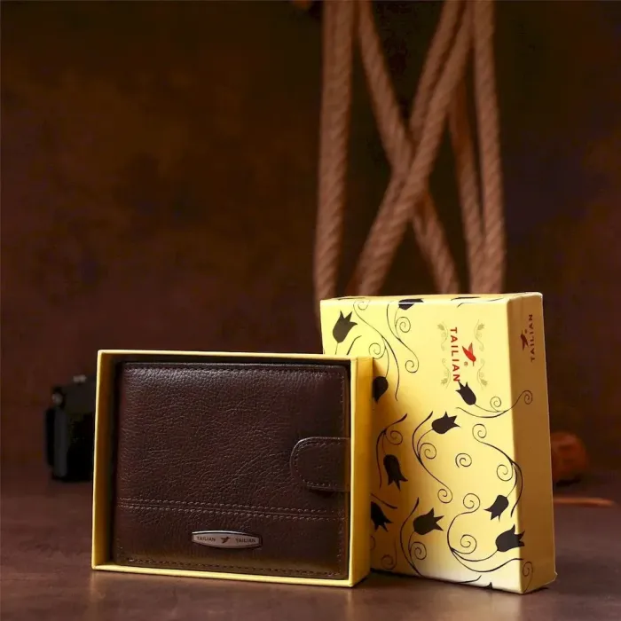 Кошелек мужской со встроенной визитницей кожаный TAILIAN 19006 Темно-коричневый