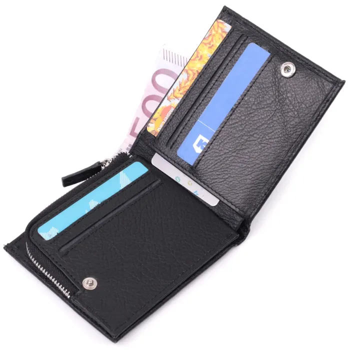 Кошелек среднего размера с оригинальной монетницей из натуральной кожи ST Leather 22458 Черный