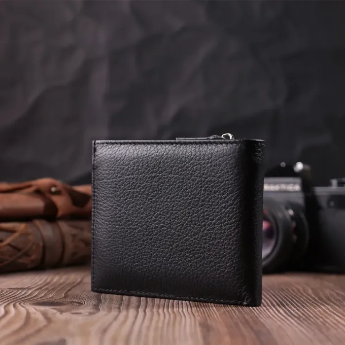 Кошелек среднего размера с оригинальной монетницей из натуральной кожи ST Leather 22458 Черный