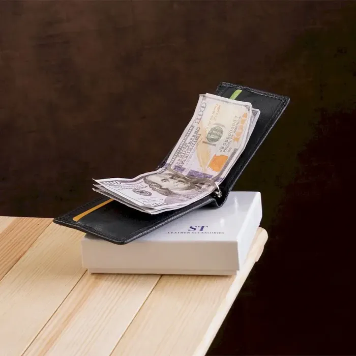 Компактний чоловічий гаманець із затискачем ST Leather 18837 Чорний