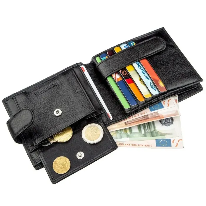 Чоловічий гаманець з монетницею ST Leather 18854 Чорний