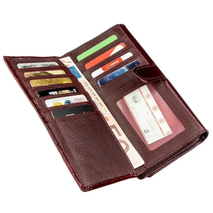 Лаковий жіночий гаманець з візитницею ST Leather 18911 Бордовий