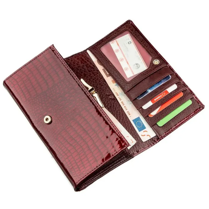 Лаковий жіночий гаманець з візитницею ST Leather 18911 Бордовий